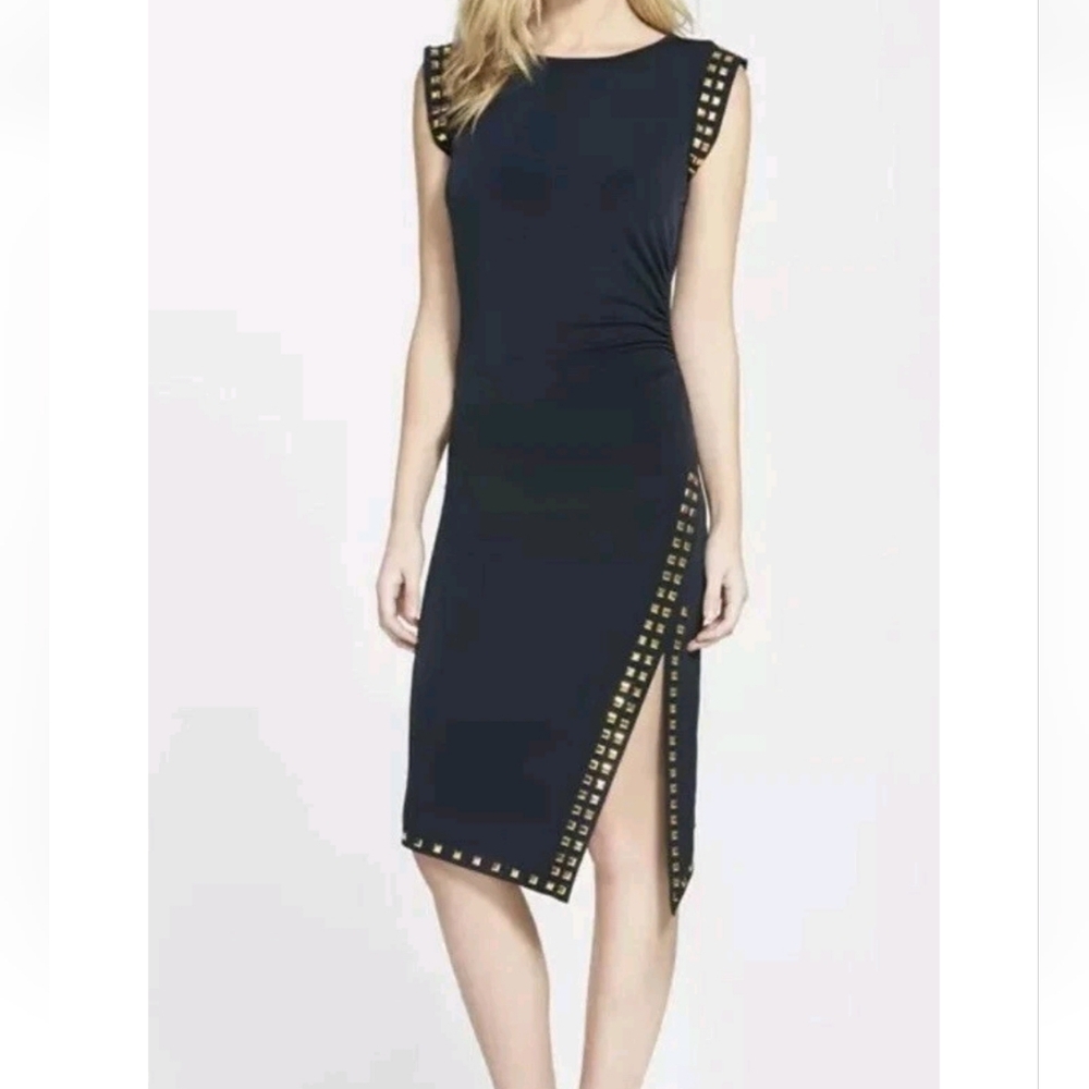 Michael Michael Kors Studded Black Asymmetrical Sheath Dress Sz M
